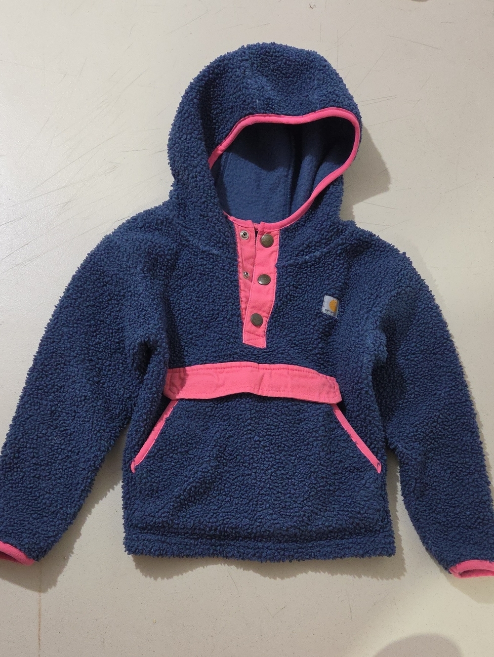 Carhartt Kids Navy Sherpa Pullover with Pink Trim